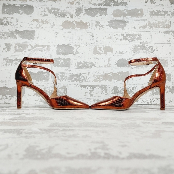 NEW Naturalizer 27 Edit Abilyn Brown Snake Pointy Toe Ankle Strap Pump Heel W697 - Picture 7 of 14